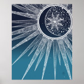 White Sun Moon Mandala Blue Gradient Design Poster (Vorne)