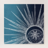 White Sun Moon Mandala Blue Gradient Design Puzzle (Horizontal)