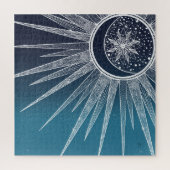 White Sun Moon Mandala Blue Gradient Design Puzzle (Vertikal)