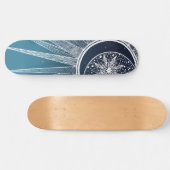 White Sun Moon Mandala Blue Gradient Design Skateboard (Horizontal)