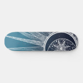 White Sun Moon Mandala Blue Gradient Design Skateboard (Horizontal)