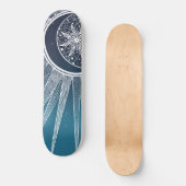 White Sun Moon Mandala Blue Gradient Design Skateboard (Vorderseite)