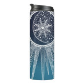 White Sun Moon Mandala Blue Gradient Design Thermosbecher (Nach rechts gedreht)