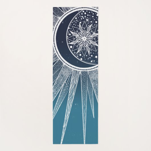 White Sun Moon Mandala Blue Gradient Design Yogamatte (Rückseite)