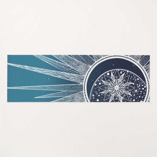 White Sun Moon Mandala Blue Gradient Design Yogamatte (Vorderseite (Horizontal))