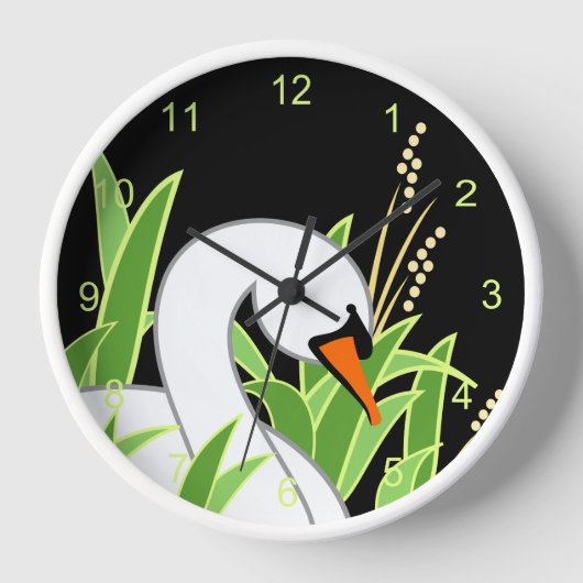White Swan Black Round Clock Uhr (Vorderseite)