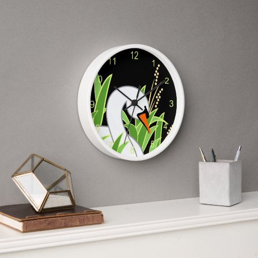 White Swan Black Round Clock Uhr (Büro)