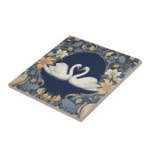 White Swan Couple William Morris Stil Dark Blue Fliese (Seite)
