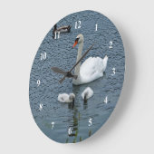 White Swan Cygnets Water Foto Große Wanduhr (Winkel)
