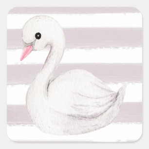 White Swan Elegantes Script Lila Stripe Quadratischer Aufkleber