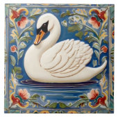 White Swan European Folk Animal Bird Art Fliese (Vorderseite)