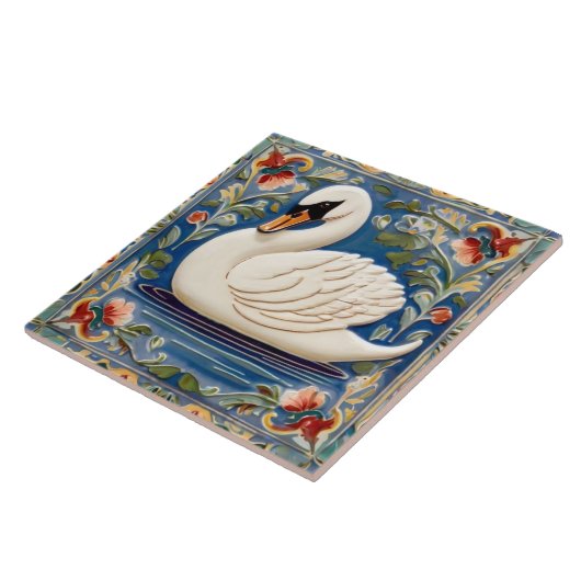 White Swan European Folk Animal Bird Art Fliese (Seite)