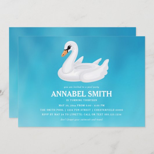 White Swan Float Birthday Pool Party Einladung (Vorne/Hinten)
