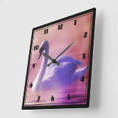 White Swan floating on a misty lake Quadratische Wanduhr (Winkel)