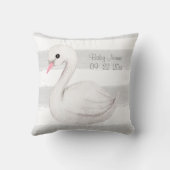 White Swan Gray Script Personalisiert Birth Kissen (Rückseite)