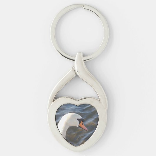 White Swan Heart Keychain Schlüsselanhänger (Vorderseite)