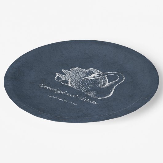 White Swan Navy Blue Pappteller (Schrägansicht)