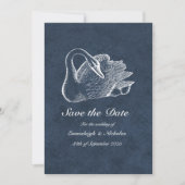 White Swan Navy Blue Save the Date Einladung (Vorderseite)