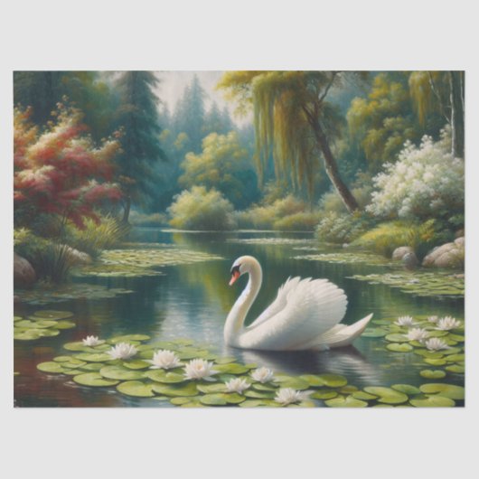 White Swan on Lake Impressionism Decoupage Seidenpapier (Vorderseite)