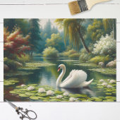 White Swan on Lake Impressionism Decoupage Seidenpapier