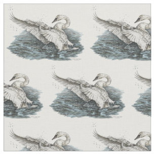 White Swan on Water Zeichnend von Kelli Swan Stoff