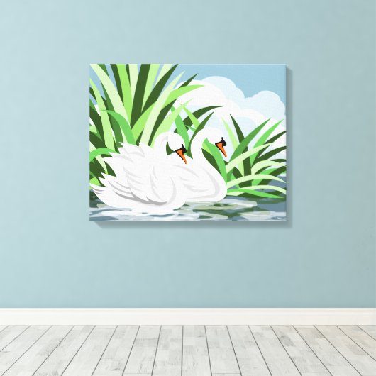 White Swan Pair Art Prints Leinwanddruck (Insitu (Holzboden))