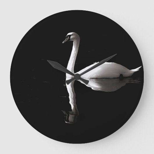 White Swan Reflection auf dem Schwarzen See Große Wanduhr (Vorderseite)