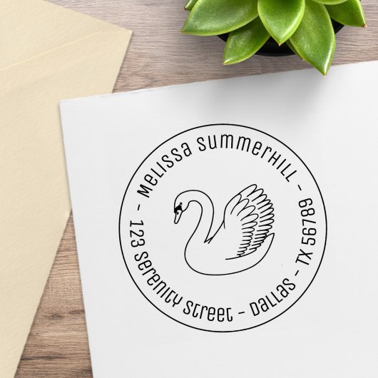 White Swan Round-Adresse Gummistempel