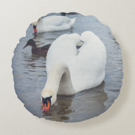 White Swan Rundes Kissen