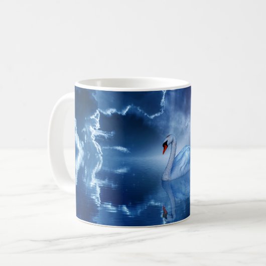 White Swan Schwimmen in einem fantasievollen Himml Kaffeetasse (Vorderseite Links)