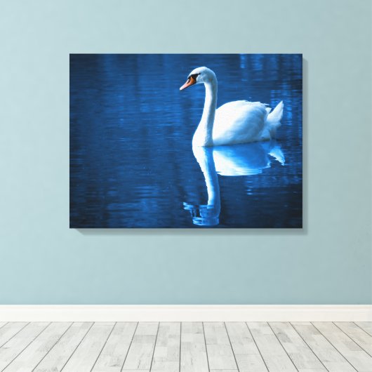White Swan Schwimmen in einem Lago Canvas Print Leinwanddruck (Insitu (Holzboden))