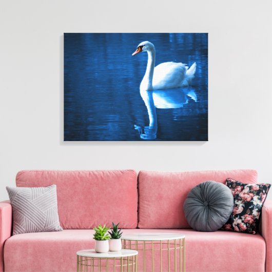 White Swan Schwimmen in einem Lago Canvas Print Leinwanddruck (Insitu (Wohnzimmer))