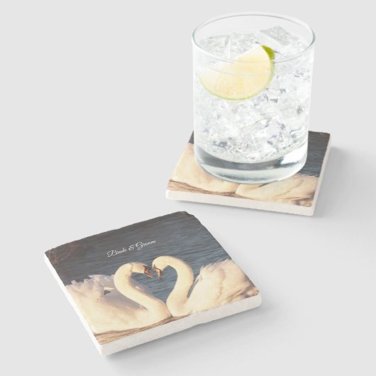 White Swan Stone Untersetzer (Seitenansicht)