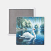 White Swan Weeping Willows Wasserfarbe Kunst Magnet (Vorderseite/Rückseite)