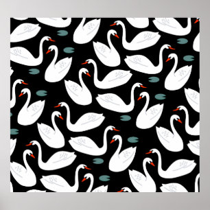 White Swans Lake Nahtloses Tapete Poster