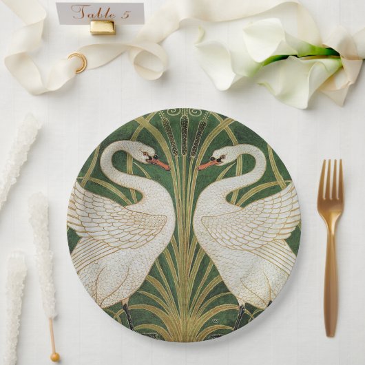 White Swans Rush Walter Crane Illustration Pappteller (Hochzeit)