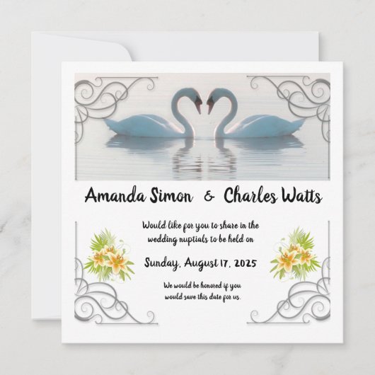 White Swans Save the Date Einladung (Vorderseite)