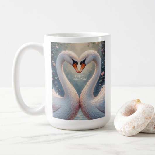White Swans Valentine Romantic Love Birds Kaffeetasse (Mit Donut)