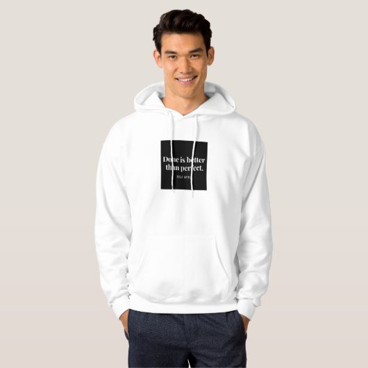 White Sweater mit Black Square Zitat Hoodie (Vorne ganz)