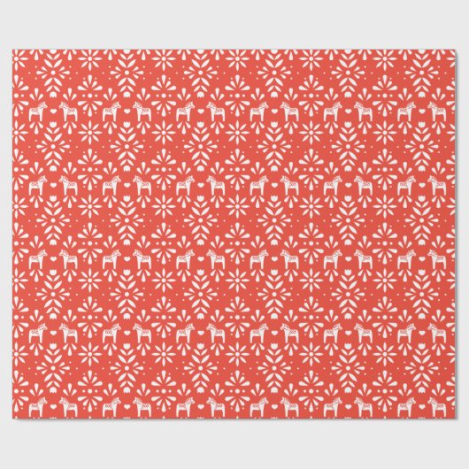 White Swedish Dala Horse Red Holiday Gift Wrap Geschenkpapier (Flach)