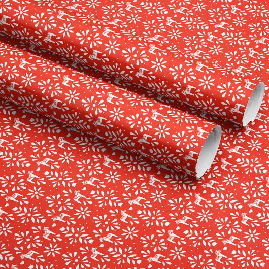 White Swedish Dala Horse Red Holiday Gift Wrap Geschenkpapier
