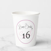 White Sweet 16 Pink & Black Script Paper cup Pappbecher (Rückseite)