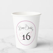 White Sweet 16 Pink & Black Script Paper cup Pappbecher (Vorderseite)