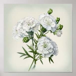 White Sweet William Blume Art Print Poster