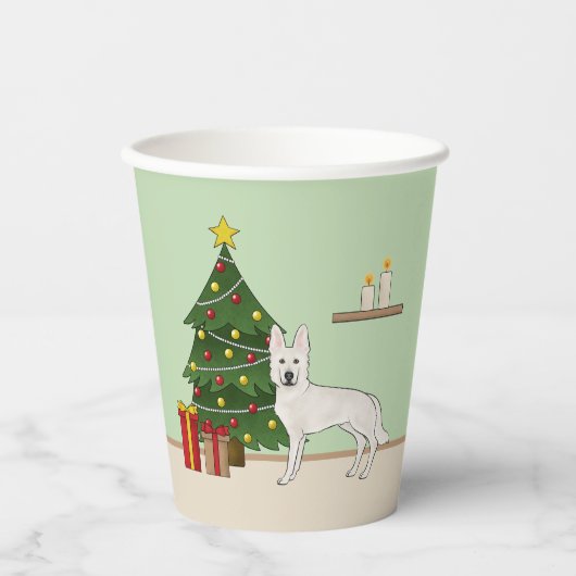 White Swiss Shepherd GSD Dog Grüner Weihnachtsbaum Pappbecher (Vorderseite)