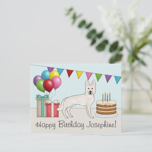 White Swiss Shepherd GSD farbenfrohe Happy Birthda Postkarte (Stehend Vorderseite)