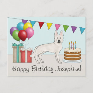 White Swiss Shepherd GSD farbenfrohe Happy Birthda Postkarte