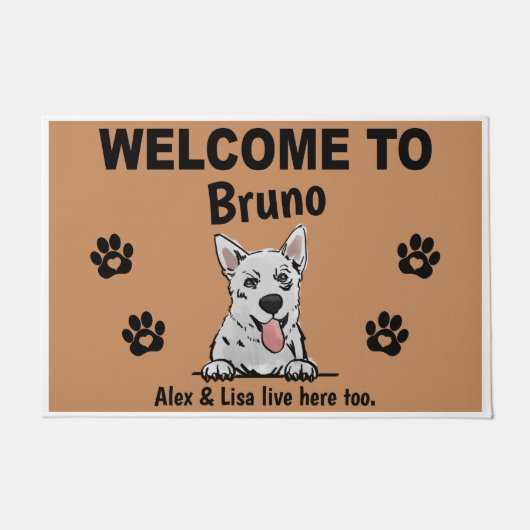 White Swiss Shepherd Welcome Personalized Custom Fußmatte (Vorderseite)