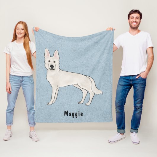 White Swiss Shepherd White GSD Cartoon Dog Blue Fleecedecke (Beispiel)