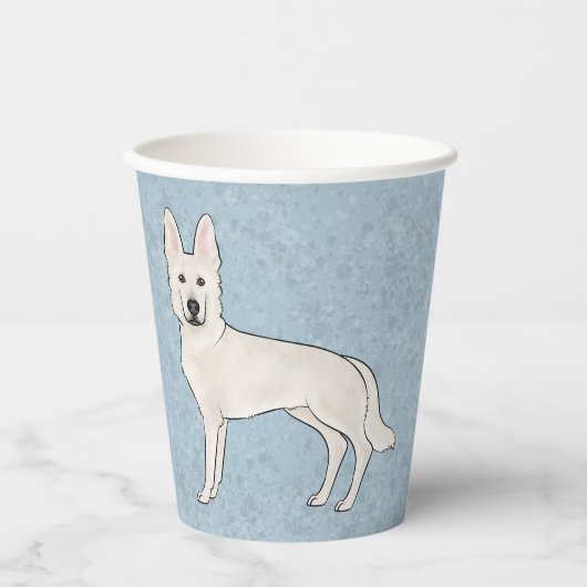 White Swiss Shepherd White GSD Cartoon Dog Blue Pappbecher (Vorderseite)